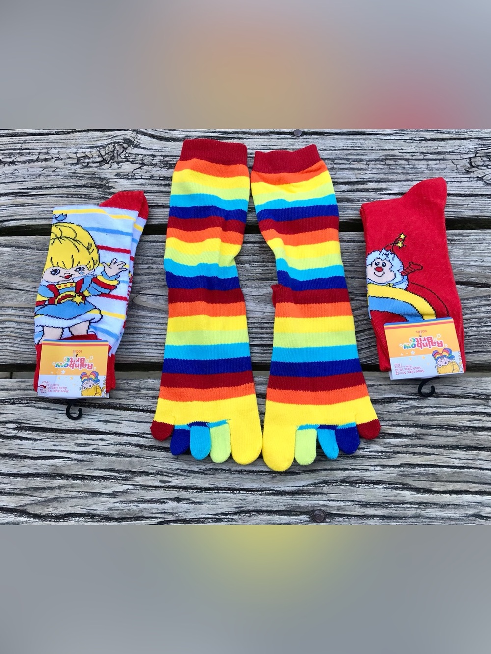 3 Pair Ladies OS RAINBOW BRITE & TWINK Theme Licensed Socks Stripe Toe Socks